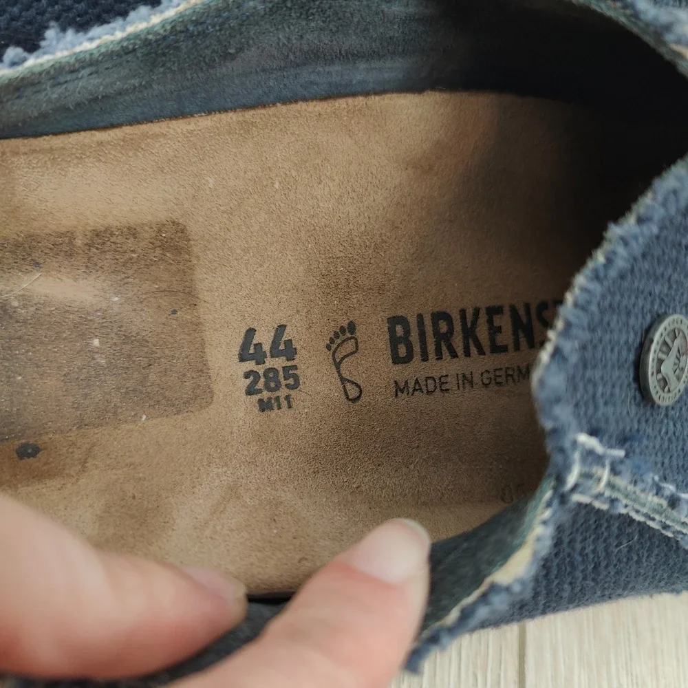 Birkenstock Mens Zermatt Clogs 11 Navy Blue Canvas Frayed Edge Gorpcore Granola